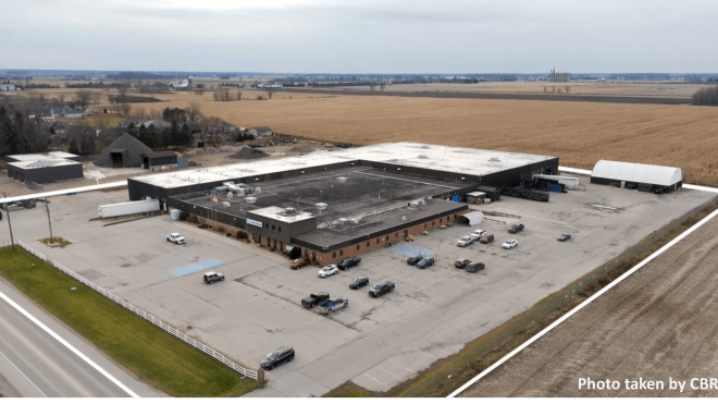 Aerial photo of the industrial site for sale in Glencoe with the property boundary outlined. 