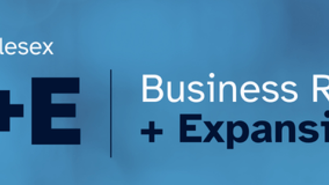 The words Business Retention and Expansion on a blue background