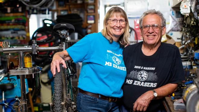 Man and woman in a bike shop